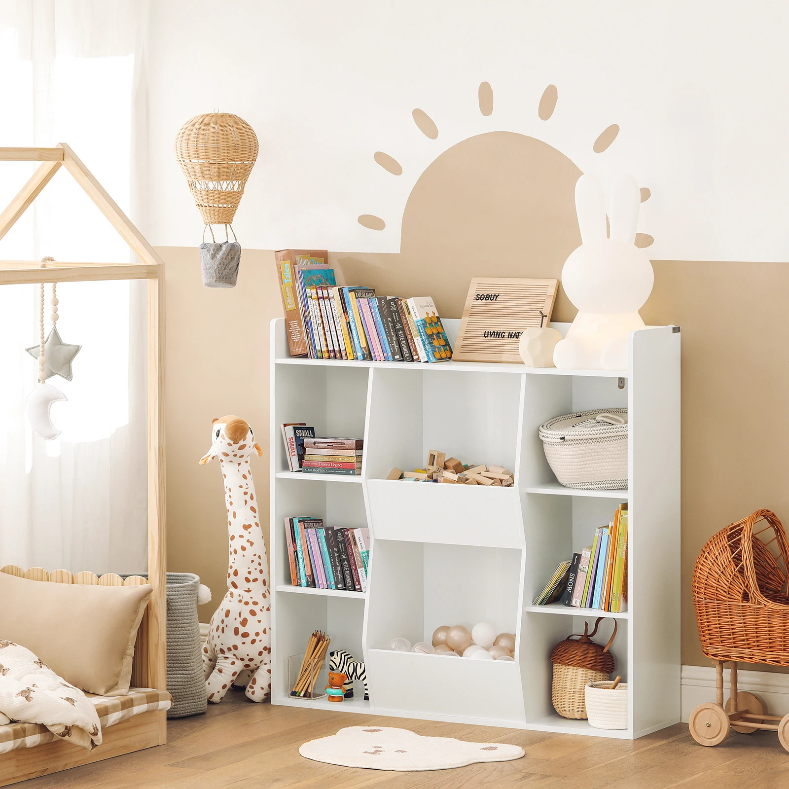 SoBuy KMB55-W étagère pour enfants, étagère pour enfants, étagère de rangement avec 8 compartiments ouverts, étagère pour jouets, étagère autoportante, étagère