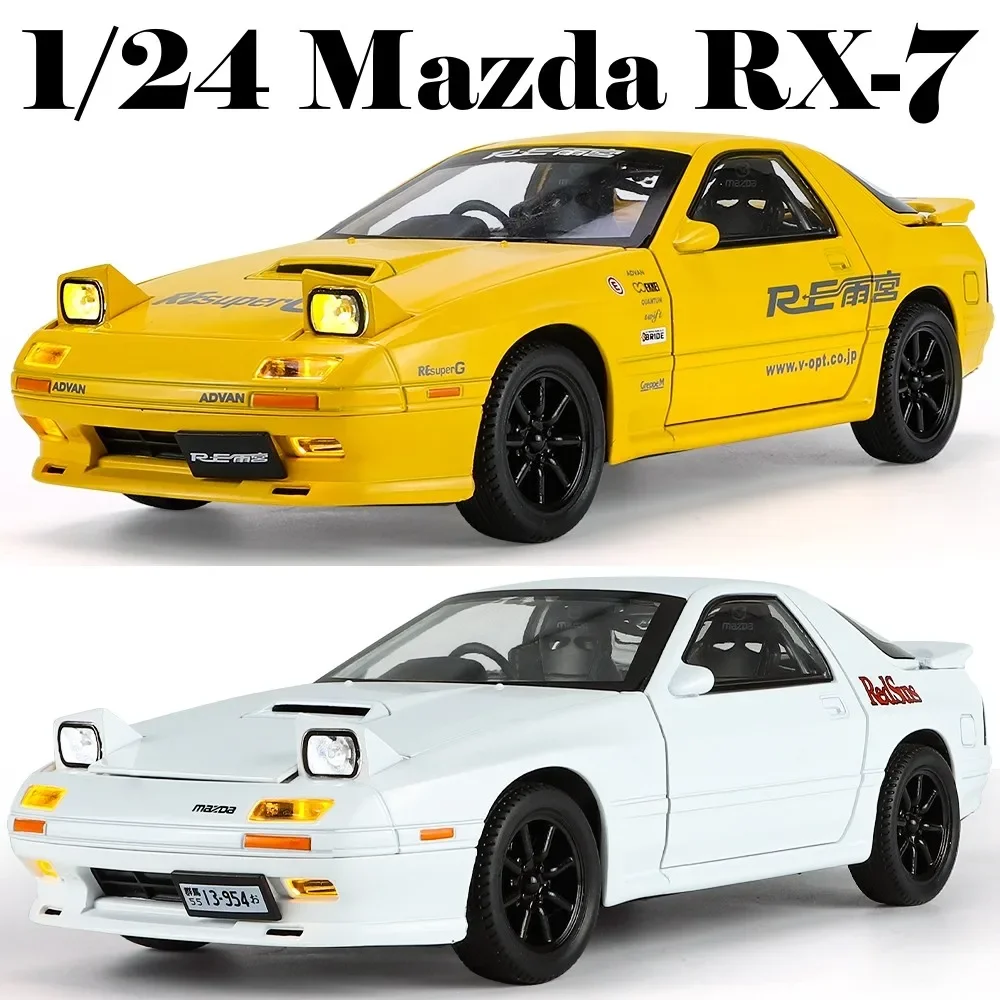 1:24 Mazda RX-7, 1:24 Initial D Racing Toy Car Model, RX7 Diecast Alloy Meatl Miniature Sound Light Collection Gift For Boy Kid