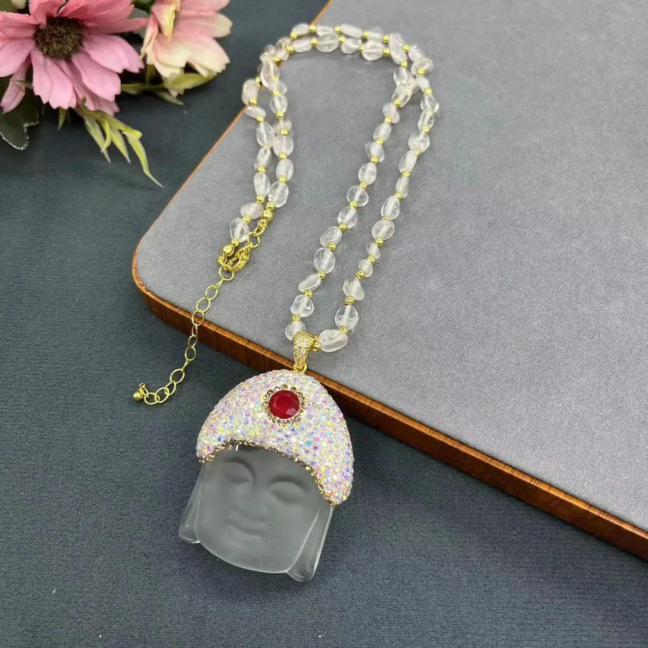 DIY accessories Internet celebrity live broadcast of the same Buddha Gong pendant glazed jade inlaid necklace original design re