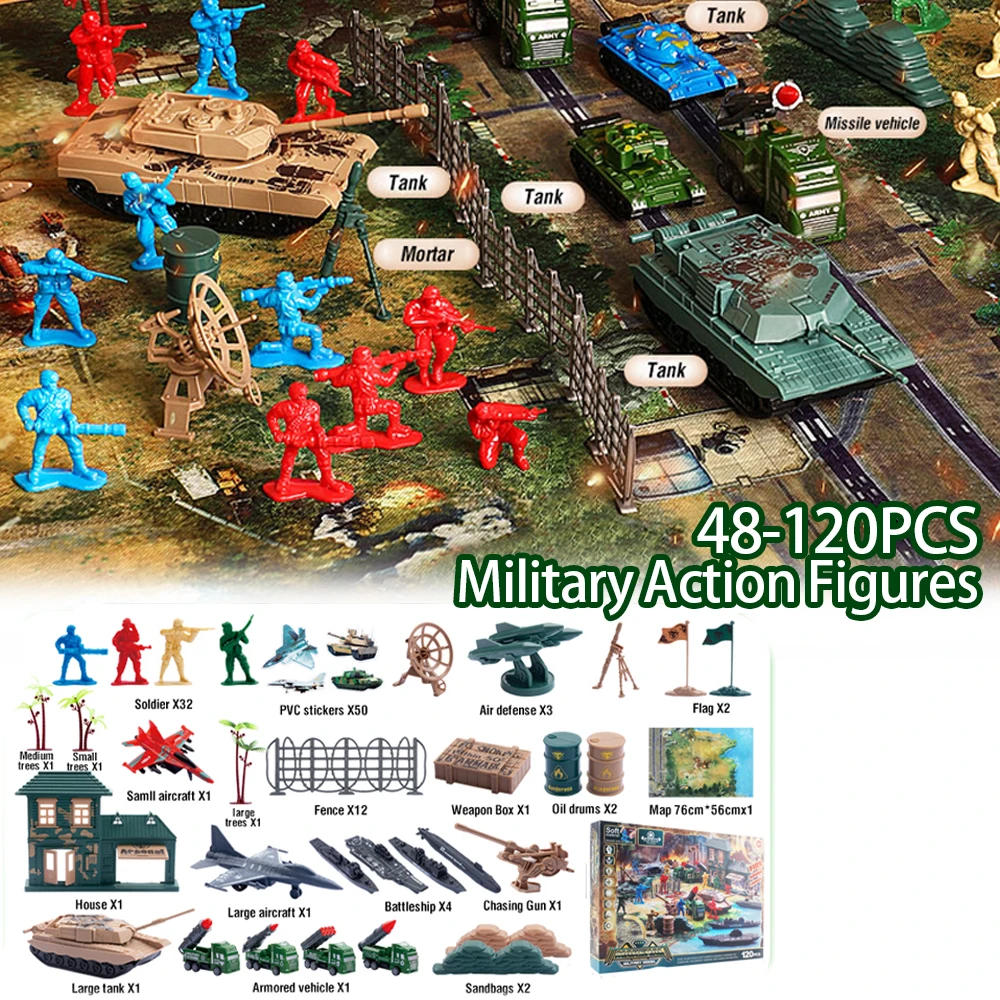 48-120PCS Militaire Actiefiguren met Scène Kaart Kit Tank Jet Sandbox Oorlog Gewapende Force Serie Anime Model Cadeau voor Jongens Kinderen