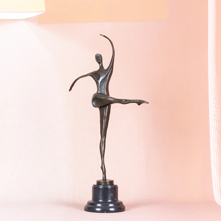 55CM Abstract Bronze Dancer Figurine Sculpture Modern Art Statue Marble Base for Dance Room Decor