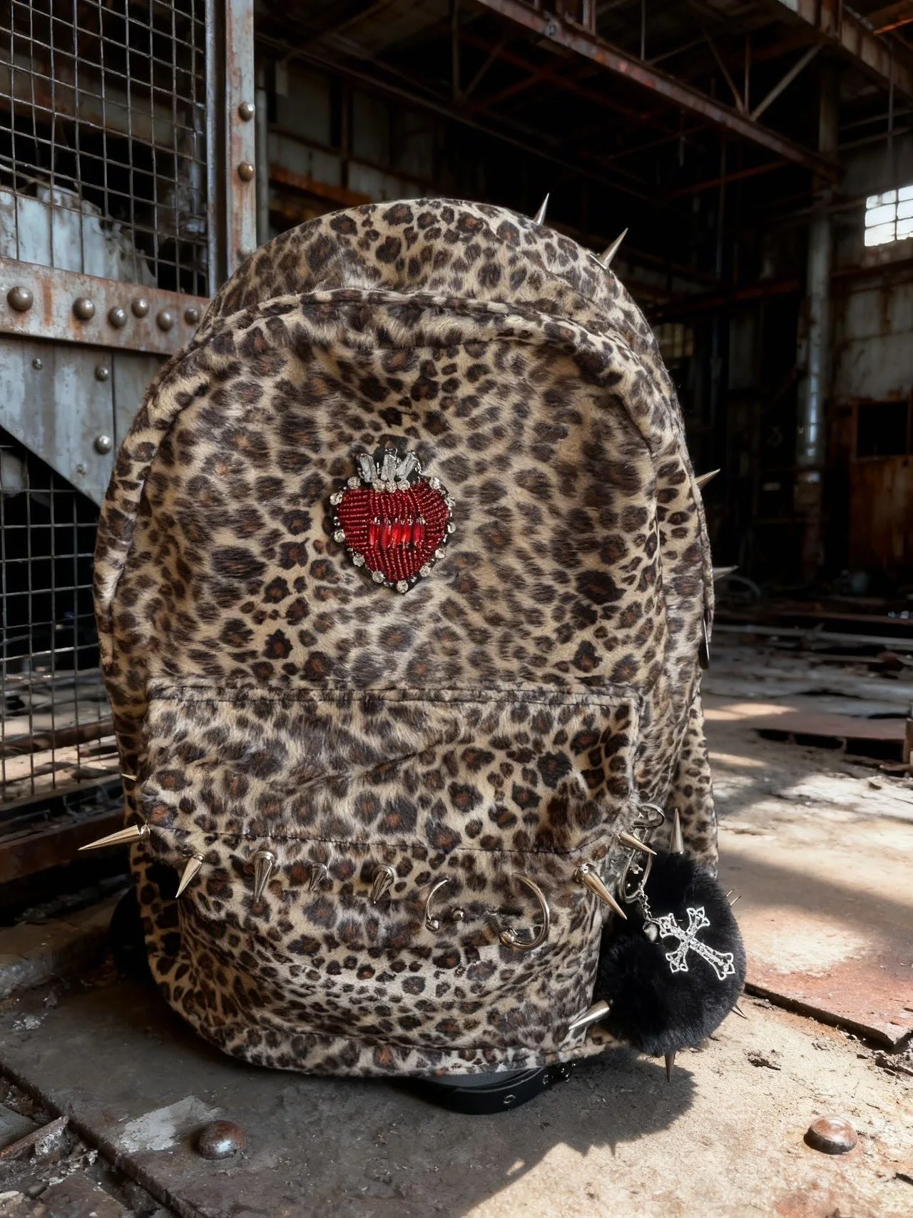 

Stylish Designer Leopard Shoulder Bag DIY Handmade Backpack Designer Cross Backpacks Rivet Punk Backpack
