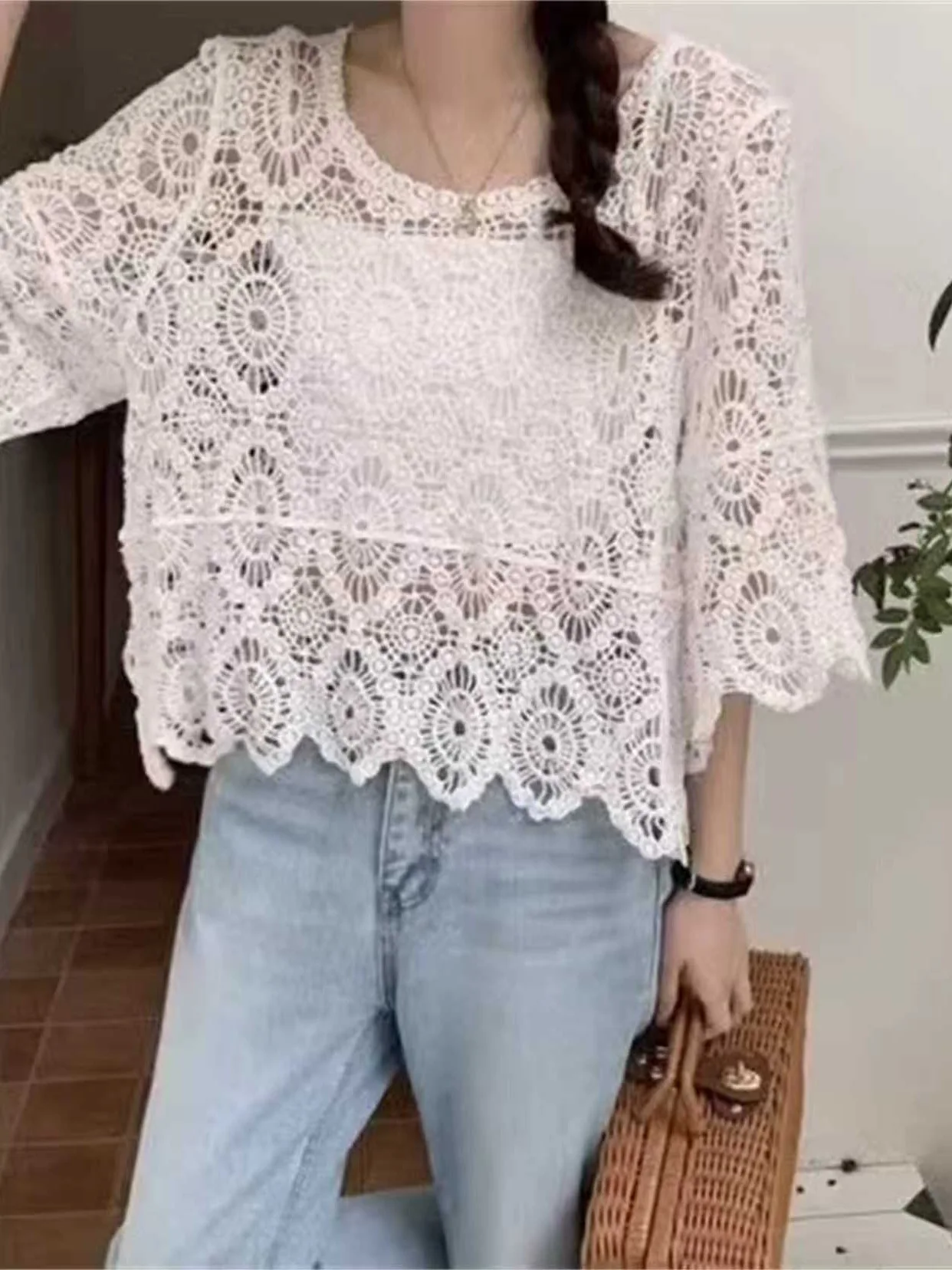 Cardigan ajouré au Crochet pour femme, nouveau Style, manches trompette amples, Protection solaire, vacances, style Boho, hauts tricotés, automne 2025