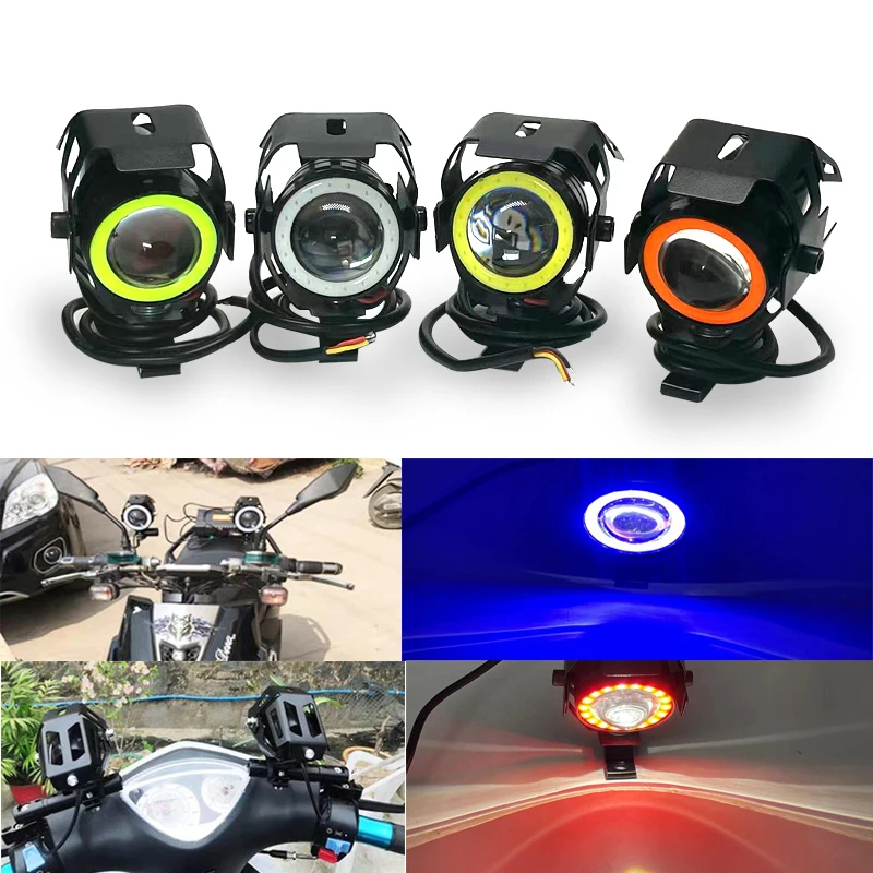 Motor LED Auxiliary Motorcycle Headlight Universal 1200LM Angel Eyes U7 Mini Motorcycle Spotlights Bicycle Lamp Accessories