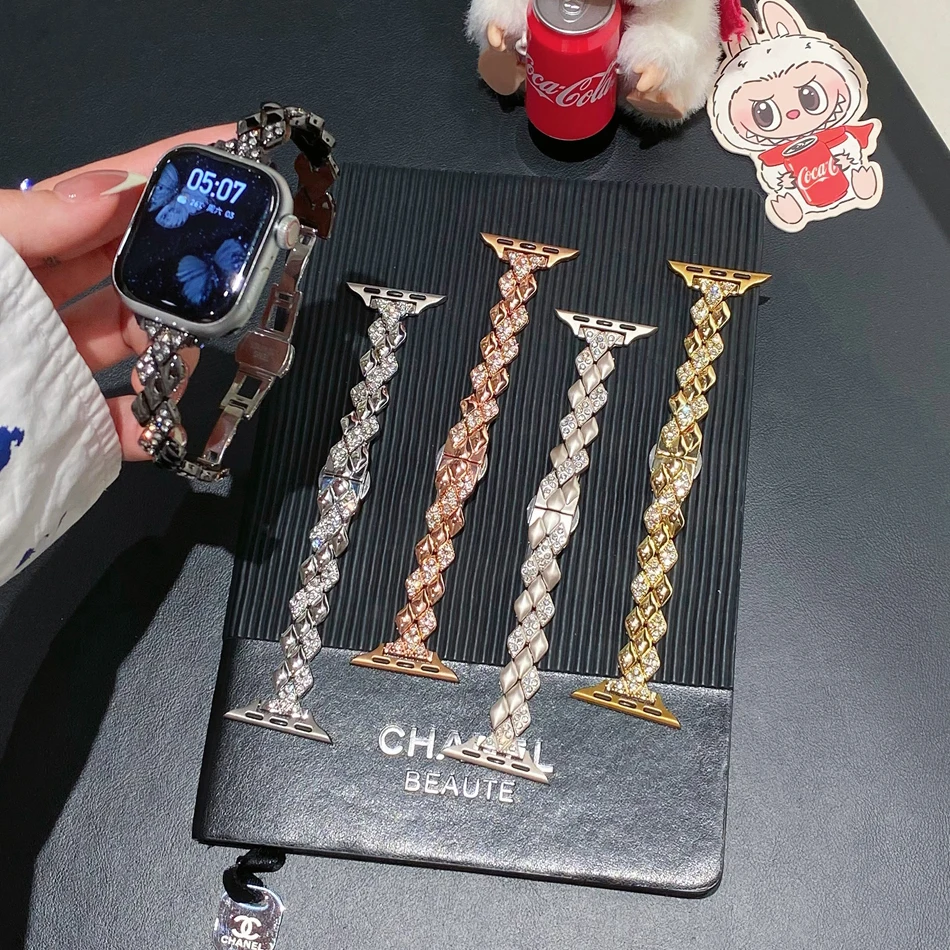 Wheat Ear Diamond Strap For Apple Watch Series 11 10 9 8 7 6 SE 5 UItra iWatch 49/46/45/44/42/41/40/38mm Luxury Jewelry Bracelet