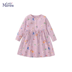 Little maven Baby Costume Clothes for Girls Purple Dress Autumn Clothes Children's Clothing Unicorn Long Sleeves Cotton Dress