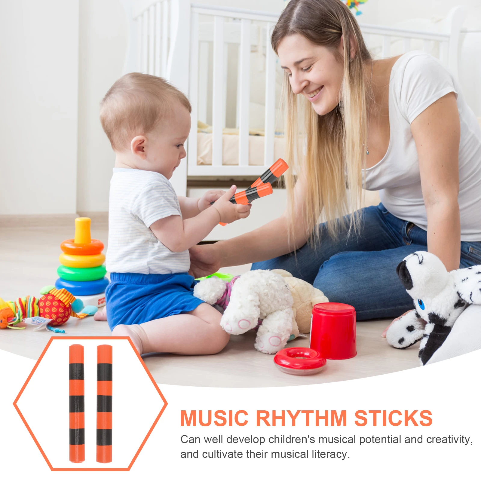 

2pcs Wooden Rhythm Sticks Stripe Percussion Musical Instruments Kids Music Sticks Educational Toys Classroom Practical Sticks