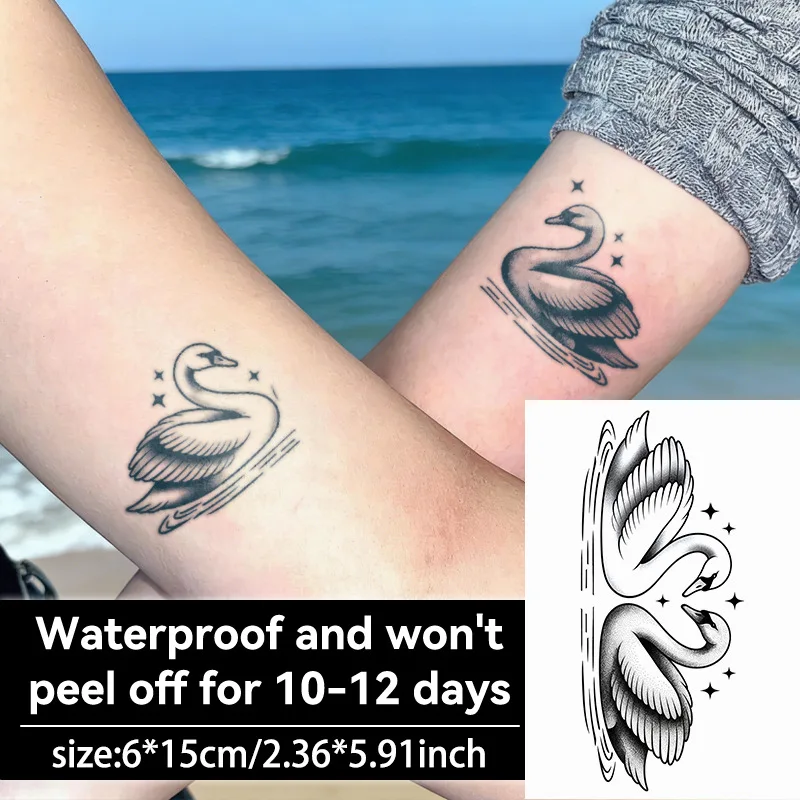 

Временная татуировка-наклейка «Черно-белый лебедь», водонепроницаемая, элегантный традиционный дизайн для мужчин и женщин, на руку, ногу