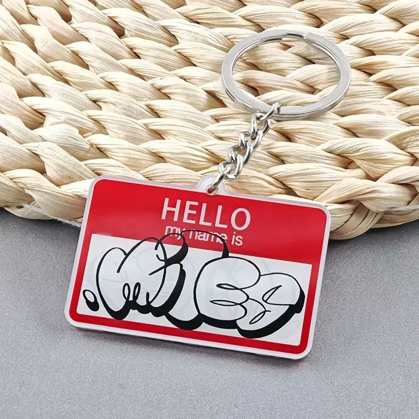 Hello My Name Is Miles Morales Acrylic Keychain Double-Sided Graffiti Tag Keyring Street Art Pendant Fans Gift