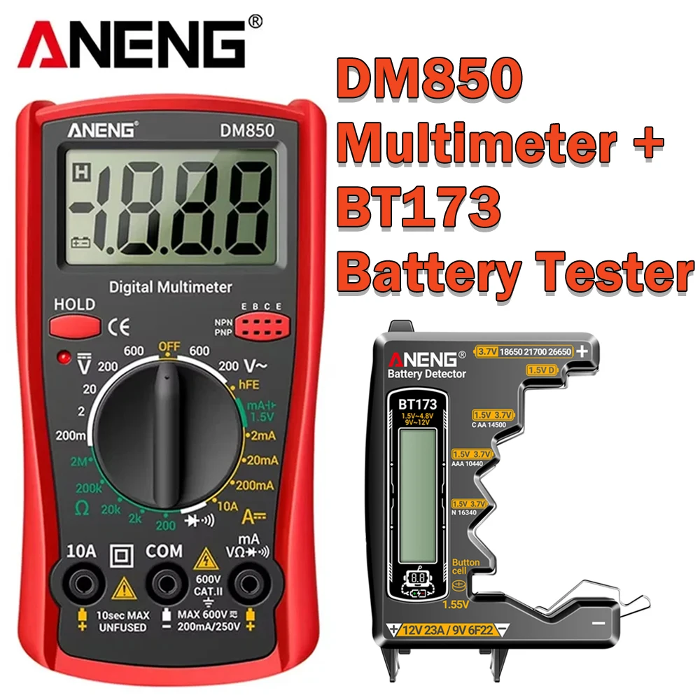 

ANENG DM850 Professional Digital Multimeter Auto AC/DC Votage Ohm Current Ammeter+BT173 Battery Voltage Tester Electrician Tools