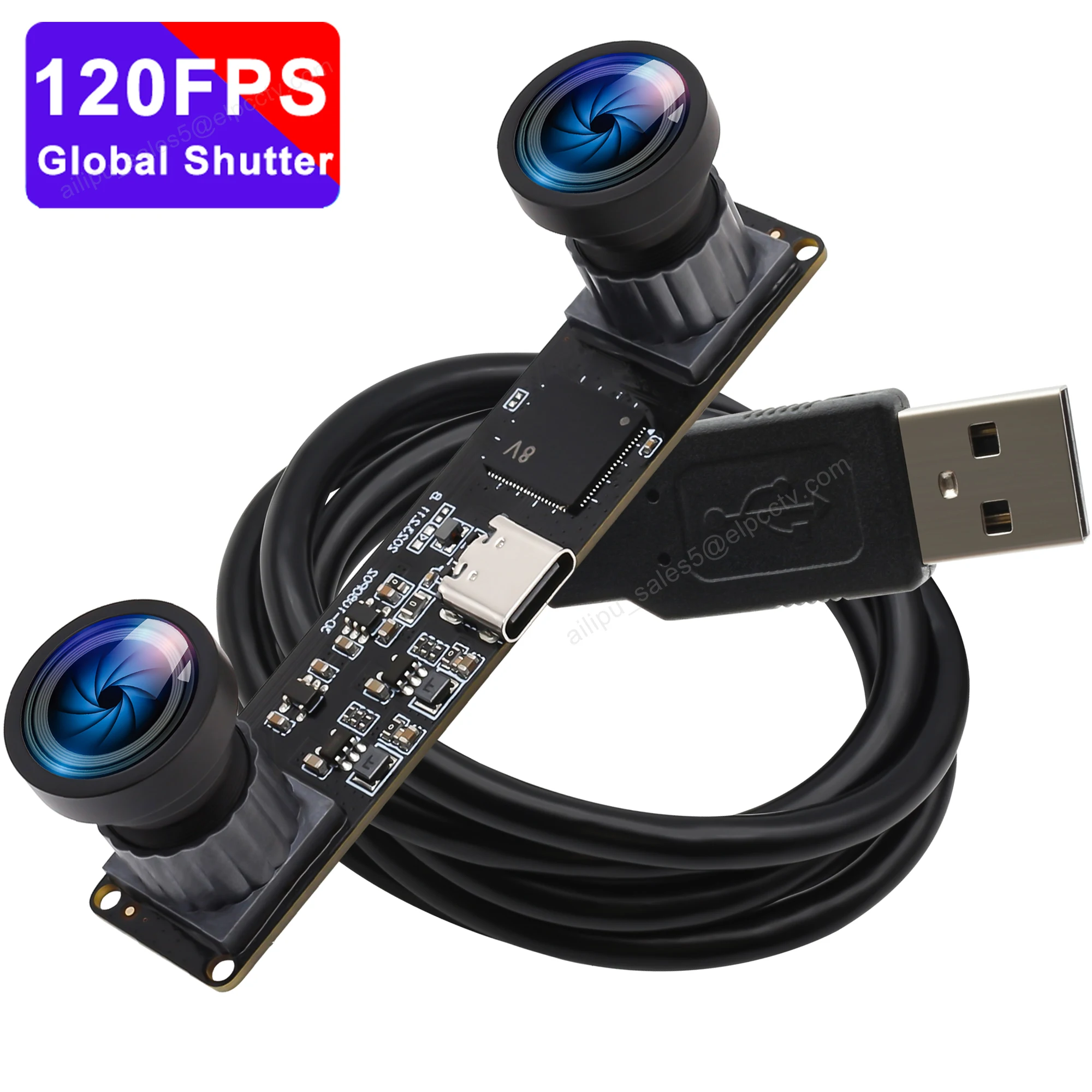 ELP 4MP Global Shutter Color Synchronization 60FPS 120FPS Stereo Webcam Dual Lens USB Camera Module for Face Recognition 3D VR