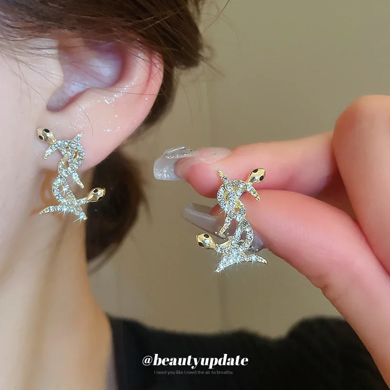 

Silver Needle Inlaid with Diamond Letters Serpentine Earrings Women Niche Personalized Earrings Fashionable Earrings Luxury