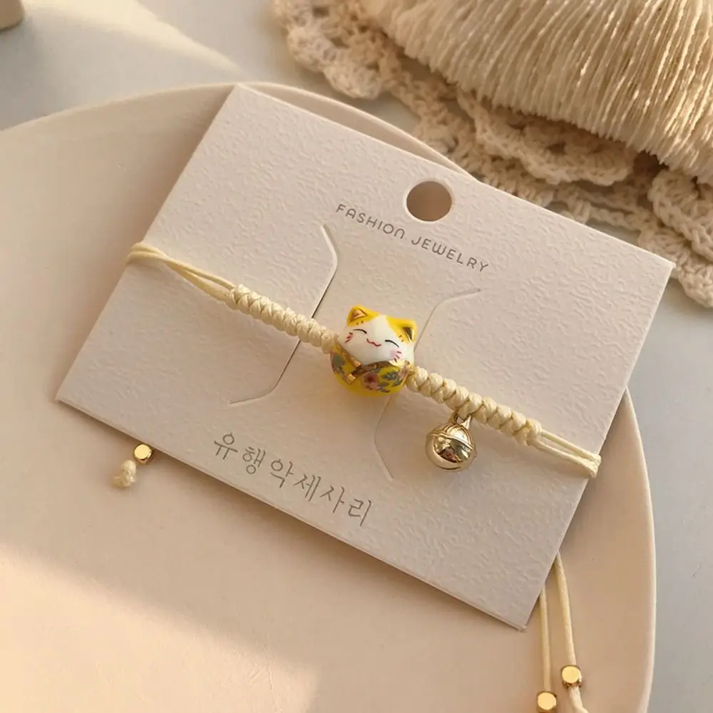 Creative Lucky Hand Rope Gifts Bell Lovers Handmade Women Hand Ring Red Braided Rope Maneki Neko Bracelet Chinese Style Jewelry