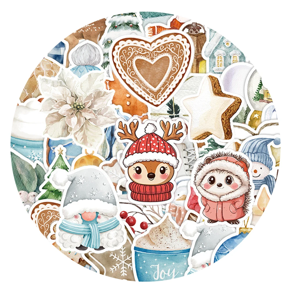 

10/30/50pcs Cartoon White Christmas Santa Claus Stickers Vintage Watercolor Aesthetic Decals DIY Phone Suitcase Laptop Sticker