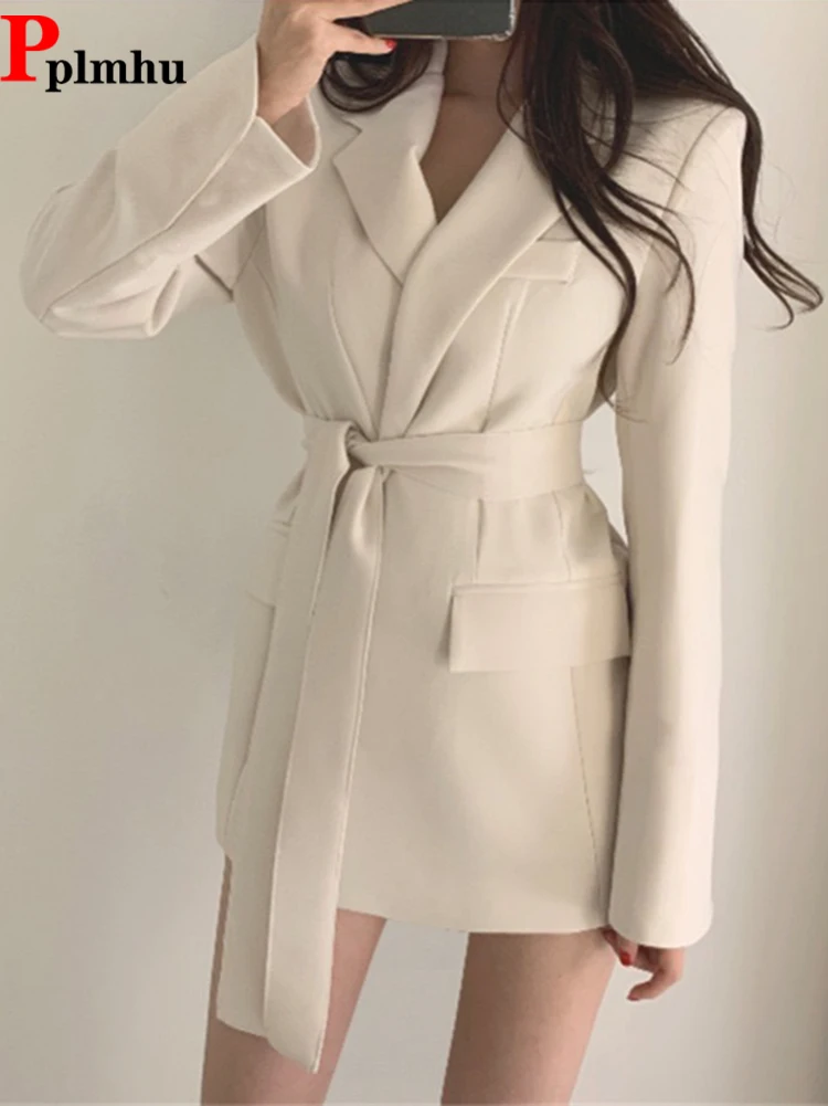 

Elegant Slim Office Ladies Lace Up Suits Blazer Korean Chic Spring Fall Women Solid Coats Casual Trend High Grade Formal Jackets