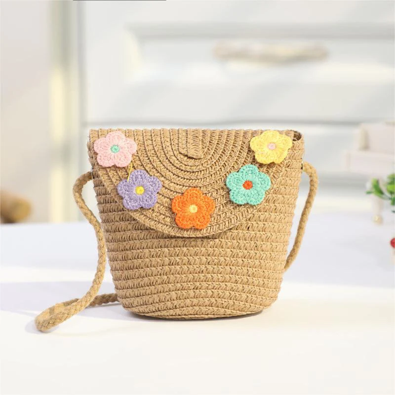 Nuova borsa a tracolla intrecciata in erba per bambini alla moda Mini Summer Flip Style Zero