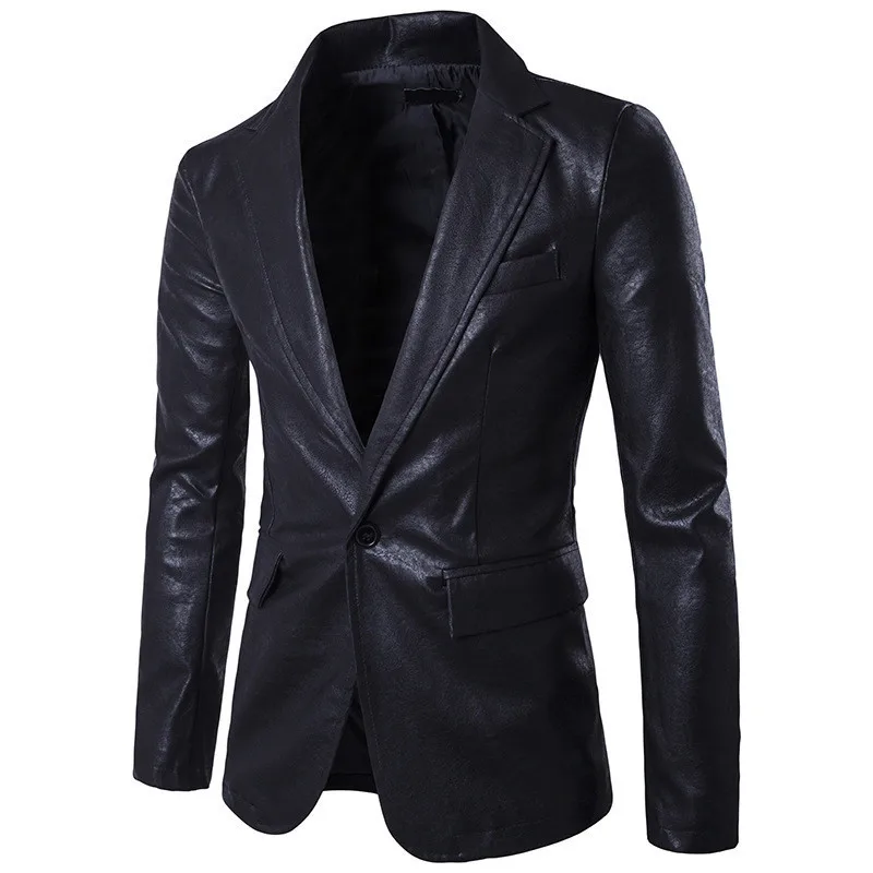 Spring and Autumn New Foreign Trade Men's Clothing European and American Solid Color Slim PU Leather Fashion Men's Suit