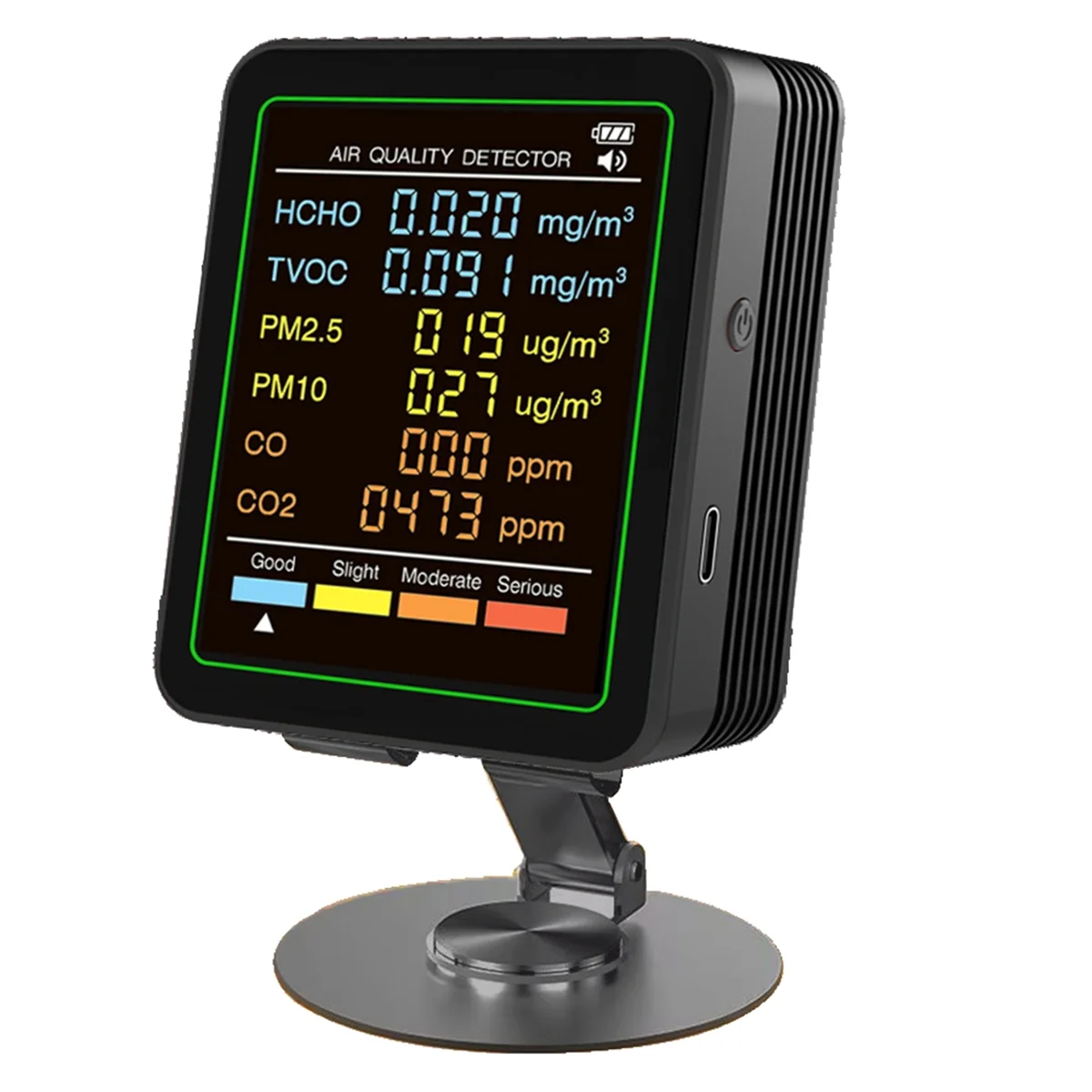 2025 + MT07CO 6 في 1 مراقبة جودة الهواء الداخلي المحمولة PM2.5 PM10 تستر المنزلية CO CO2 TVOC HCHO مراقبة جودة الهواء الأسود