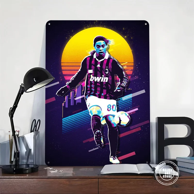 ملصق مطبوع من رونالدينيو قابل للتخصيص على الحائط علامات قصدير معدنية عتيقة لتزيين غرفة المنزل وديكورات غرفة النوم