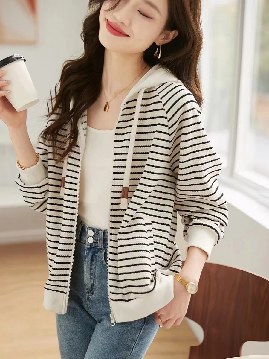 سترة نسائية كاجوال ذات شريط واحد بغطاء للرأس طويلة Sve للربيع والخريف عادية ورقيقة للتنقل مادة أخرى... #3