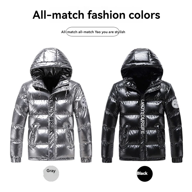 Winter Outdoor High Quality Bright Padded Jacket Trendy Hoodie Thickened Windproof Warm Non Washable Down Jacket Cotton Jacket