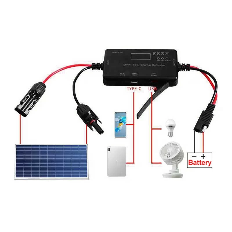 MPPT Solar Charge Controller 10A 12V, Solar Panel Controller Featuring Type-C Input, USB Output For Lifepo Battery - view 3