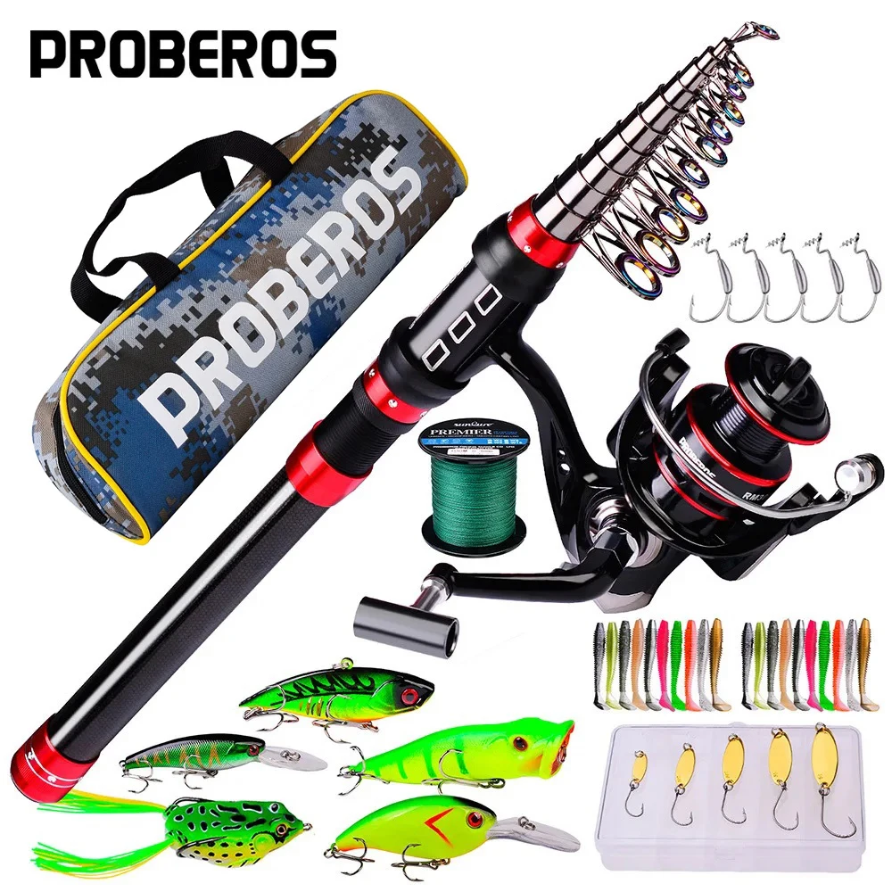 

PROBEROS 3.6m Lure Sea Fishing Rod Equipment Kit Telescopic Distance Throwing Rod+Reel+Line+Bag+Bait+Hooks Fishing Tools Set