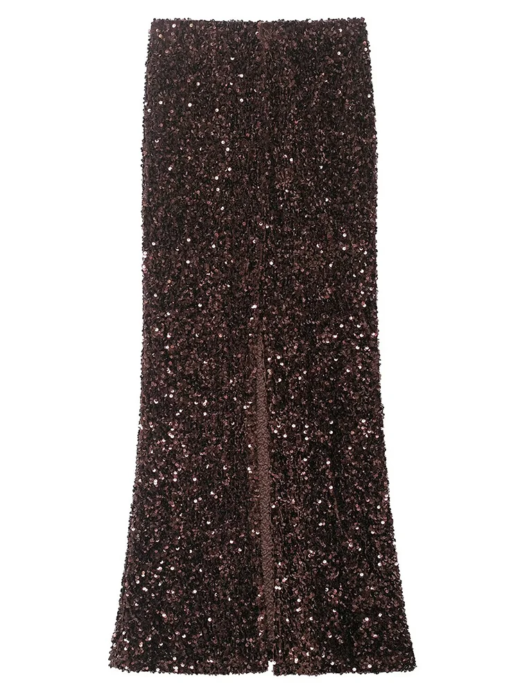 Women Wrap Skirts 2025 Women Autumn New Fashion Sequin Decoration High Waist Long Skirts Women Elegant Party Skirts