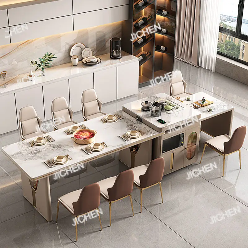 

JYC Rock Slab Island Обеденный стол Передвижной многофункциональный выдвижной ресторан с индукционной плитой Обеденный стол и стул