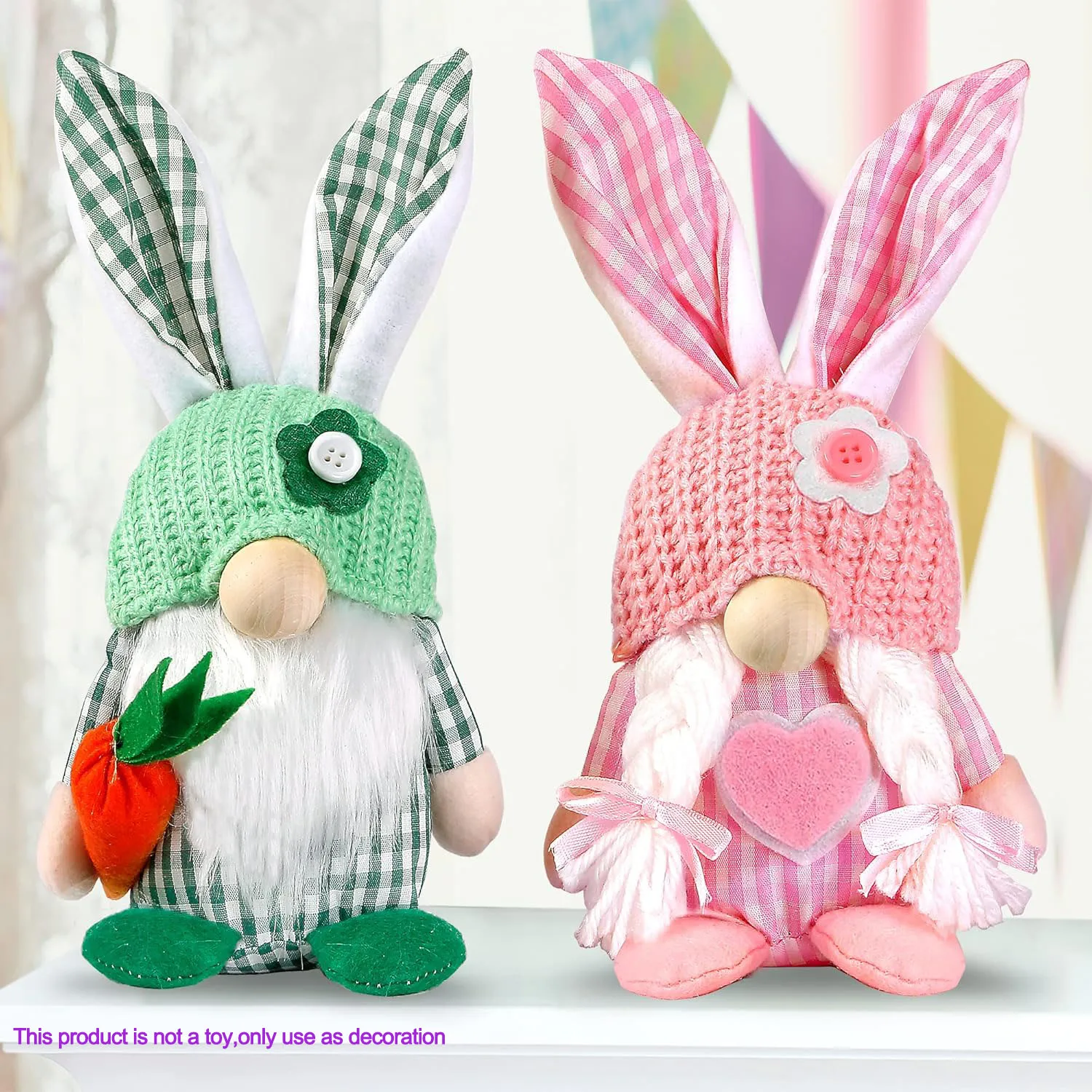 1/2Pcs Rabbit Ear Dwaft Handmade Cotton Ornaments Easter Faceless Gnomes Bunny Household Decoration for Spring Holiday Party