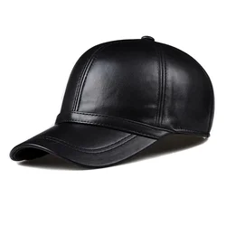 Hot Sale Man High Quality Genuine Leather Baseball Cap Winter Casual Real Sheepskin Hats Men Black Leather Caps Adjustable