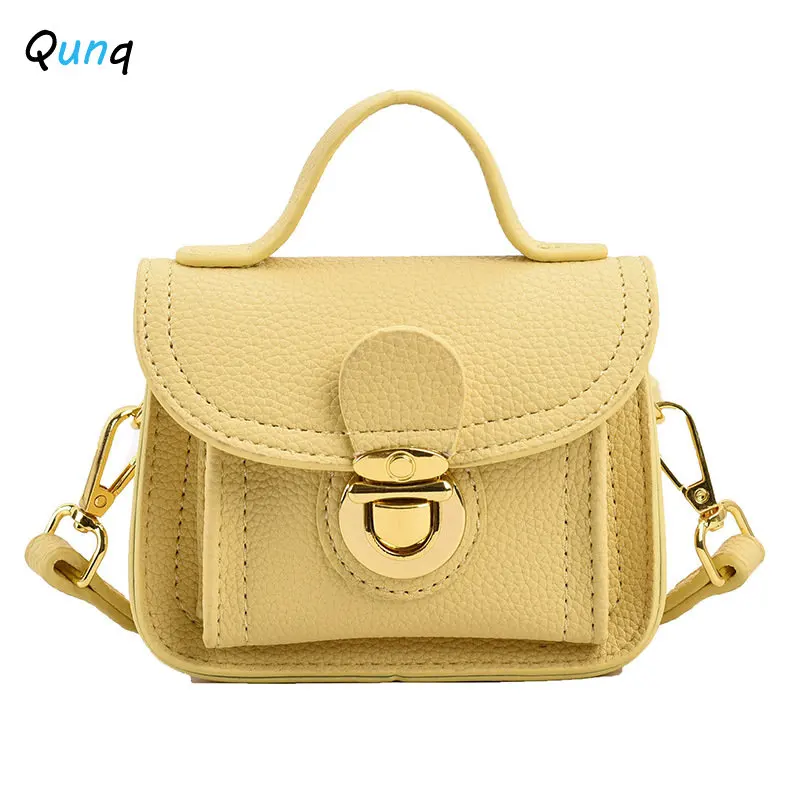 2023 Qunq Summer New Girls Ins Vintage Lovely Solid Ventilate Mini Small Square Bag Casual Children Crossbody Bags Holiday Gift