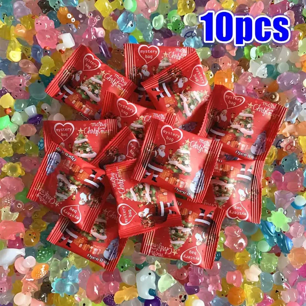 10/30/60pcs Mini Glowing in the Dark Resin Animal Mushroom Garden Figurine Christmas Mystery Blind Bag Gifts for Christmas Day