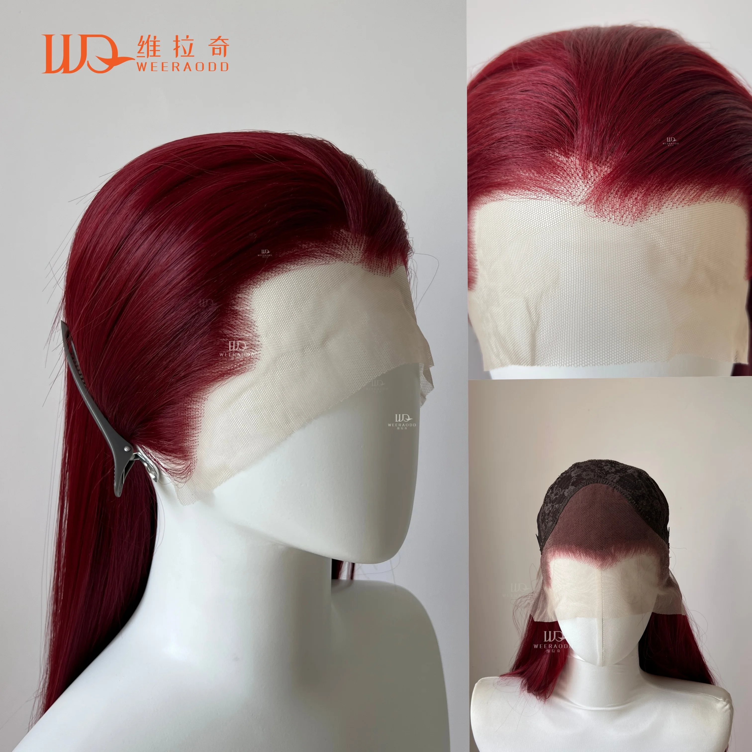 

26-дюймовый бордовый прямой парик с V-образной линией волос 13x4, швейцарский кружевной передний бесклеевой термостойкий парик для косплея, вечеринки