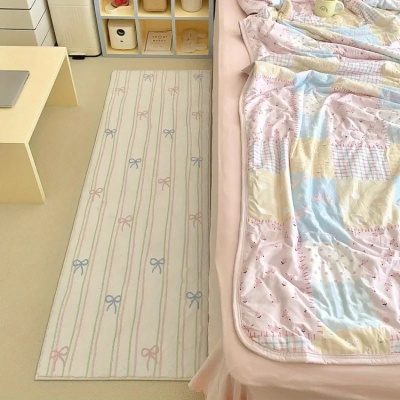 Soft Fluffy Bedside Long Strip Carpet Cute Bowknot Pattern Pad Bathroom Mat Doormat Home Decor Lovely Heart Bedroom Rug