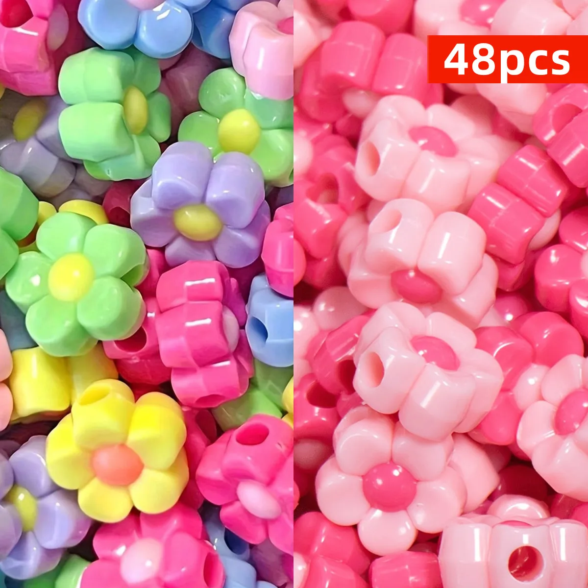 12mm 48pcs Pink,Rose,Flower Acrylic Beads Matter Mix Color For Jewelry Making Dly Couple Bracelet Necklace Handicrafts