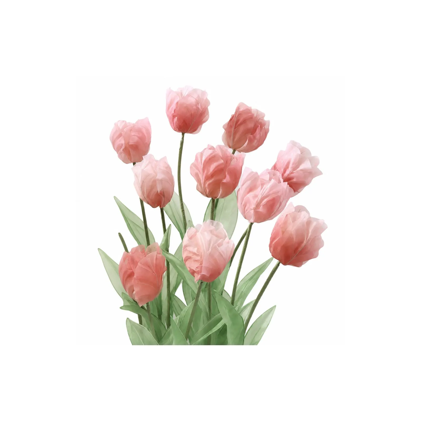 Large Handmade Organza Tulip Artificial Flower 30 40 50cm Petal for Wedding Window Display Shop Decoration with Stem and Base