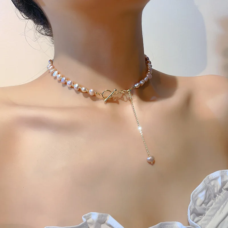 100% Natural Baroque Pink Freshwater Pearl 14K Gold Filled Female Chains Necklace Jewelry For Women Valentine's Day Gifts
