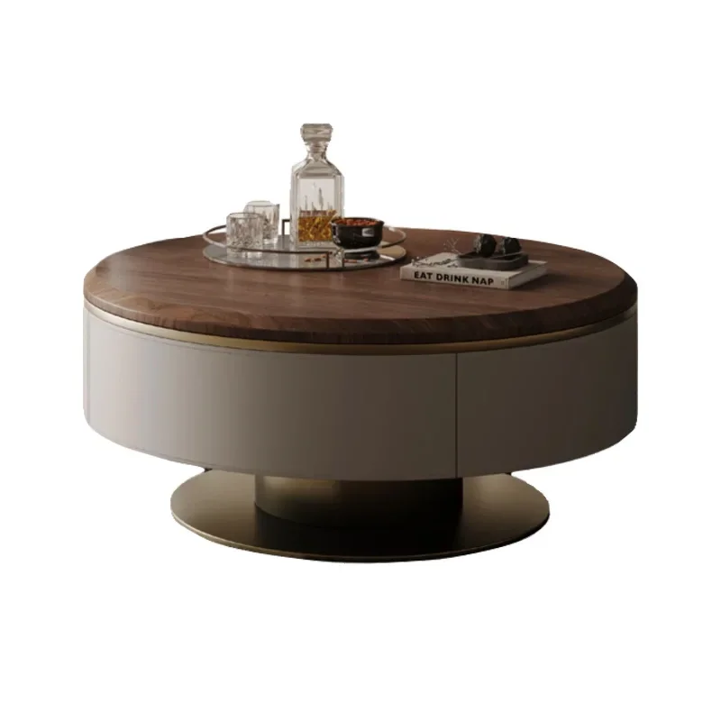 

Light luxury microcrystalline stone supercrystalline stone coffee table combination high-end solid wood round tea table