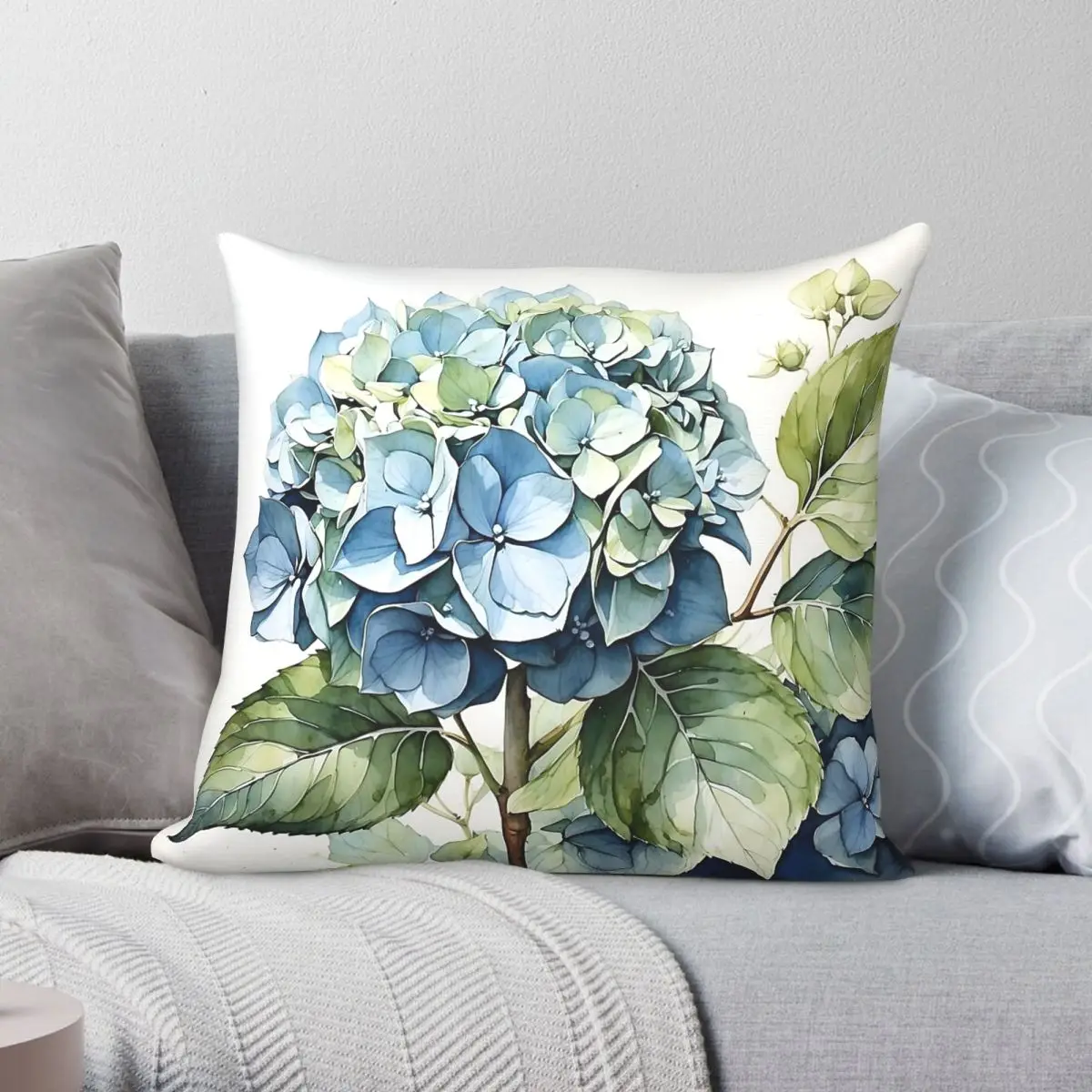 Watercolor Hydrangea Pillowcase Polyester Linen Velvet Printed Zip Decorative Sofa Cushion Cover 18