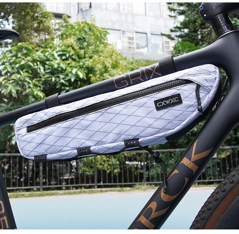 CXWXC Fahrrad-Rahmentasche, 2,4 l, großes Fassungsvermögen, Fahrrad-Unterrohrtasche, dreieckige Tasche, doppelseitiger Reißverschluss mit Bodenbindungssystem – Detail 15