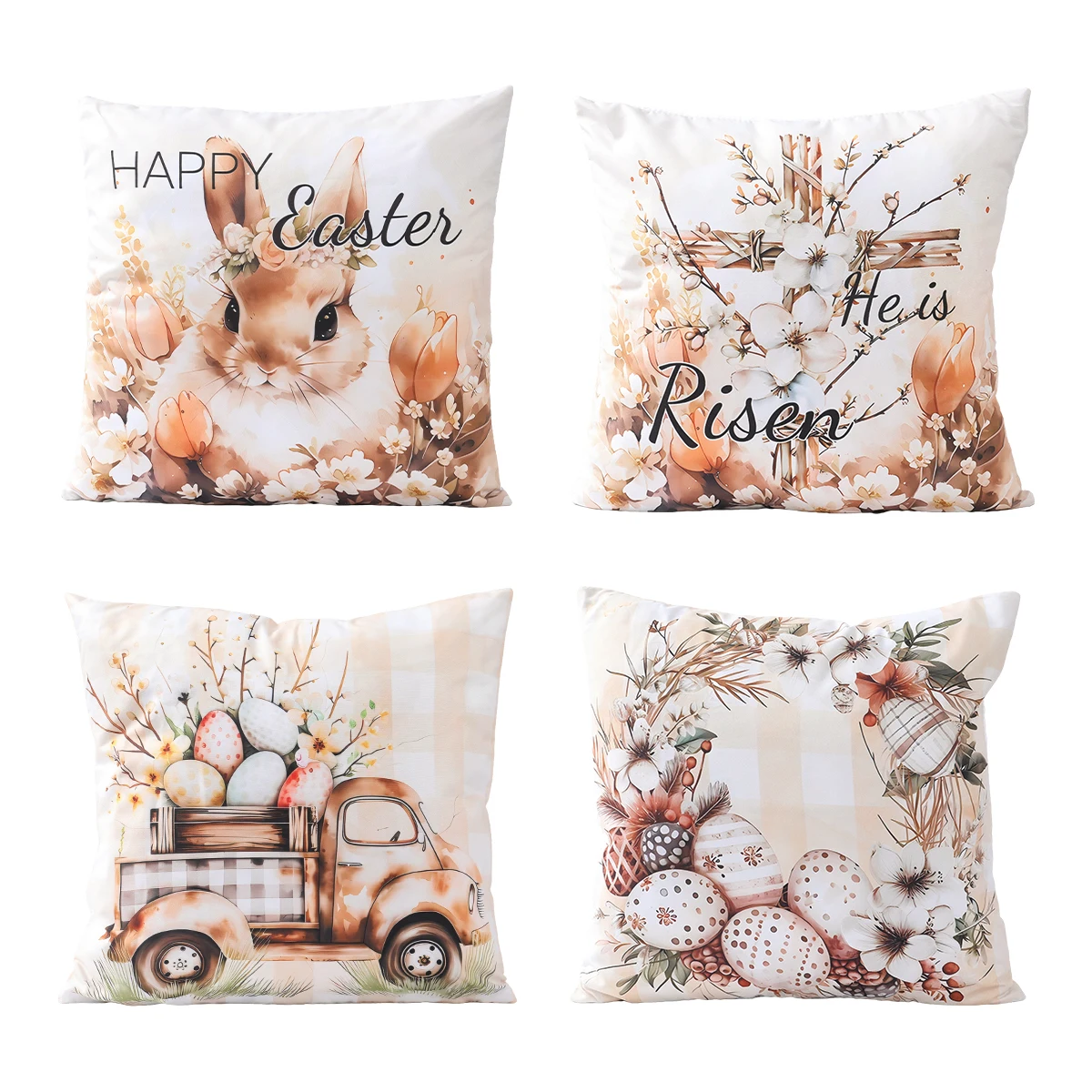 Happy Easter Cushion Cover Cute Bunny Eggs Pillow Cover Easter Rabbit Pillowcase Easter Decoration 2025 for Home Pillow Case