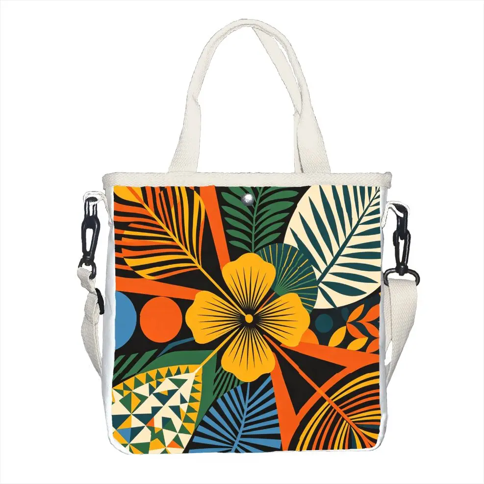 1pc Boho Tropical Geometric Tote, Adjustable Strap Artistic Handbag