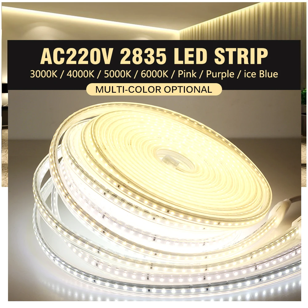 2835 LED  light Strip AC 220V Waterproof Multi-color Lights High Brightness 120LEDs/M Flexible LED strips 1-20m