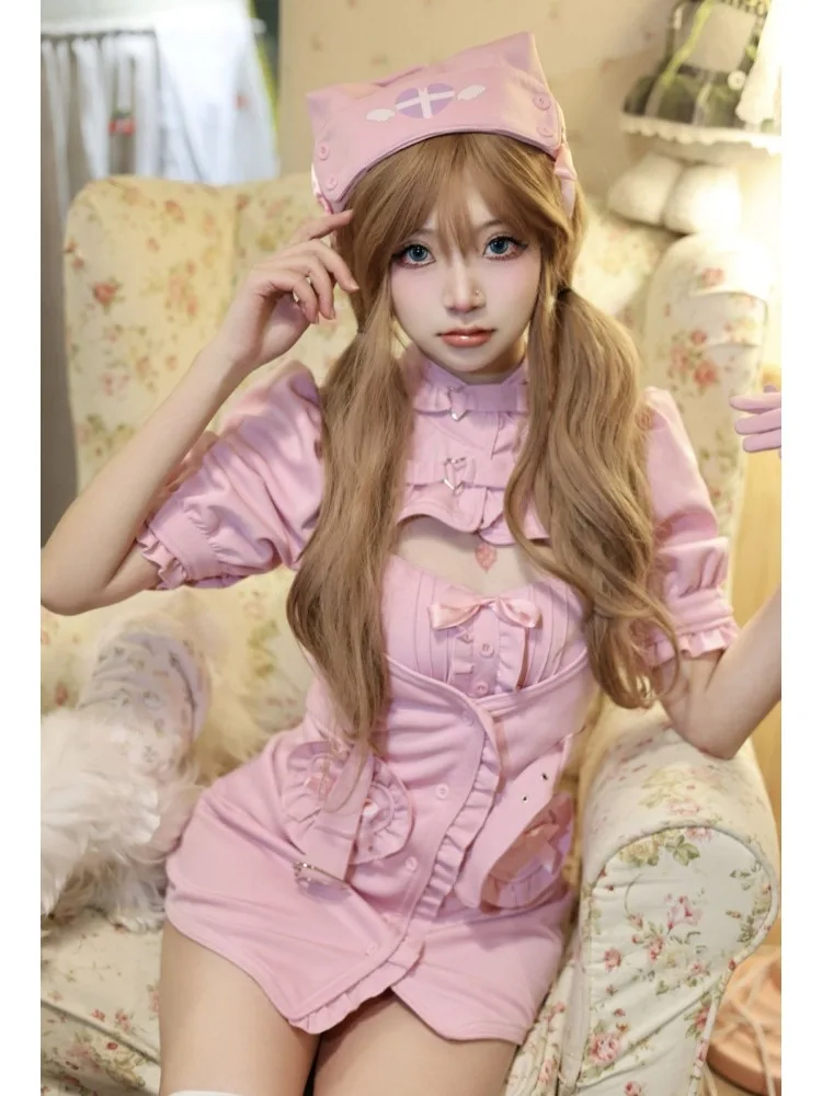 Japanese Sweet Lolita 2 Piece Sets Women Cos Elegant Slim Fit Tops Y2k Mini dresses Girls Streetwear Harajuku Fashion Dress Suit