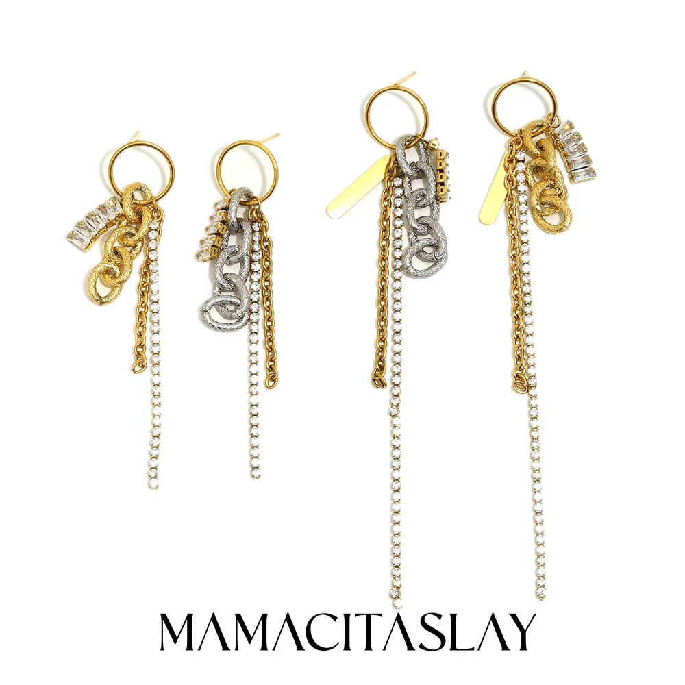 Mamacitaslay 316L Edelstahl Asymmetrische Quasten-Ohrringe 18K Vergoldet Wasserfester Schmuck Einzigartige Coole Damen-Ohrringe