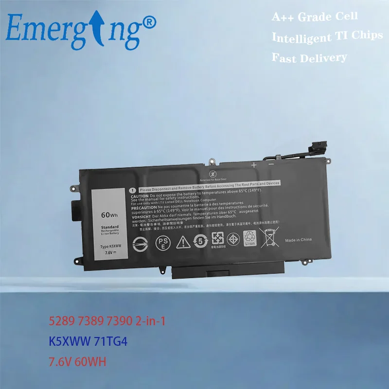 K5XWW Battery for Dell Latitude 5289 7389 7390 2-in-1 Series 71TG4 725KY N18GG 7.6V 60WH