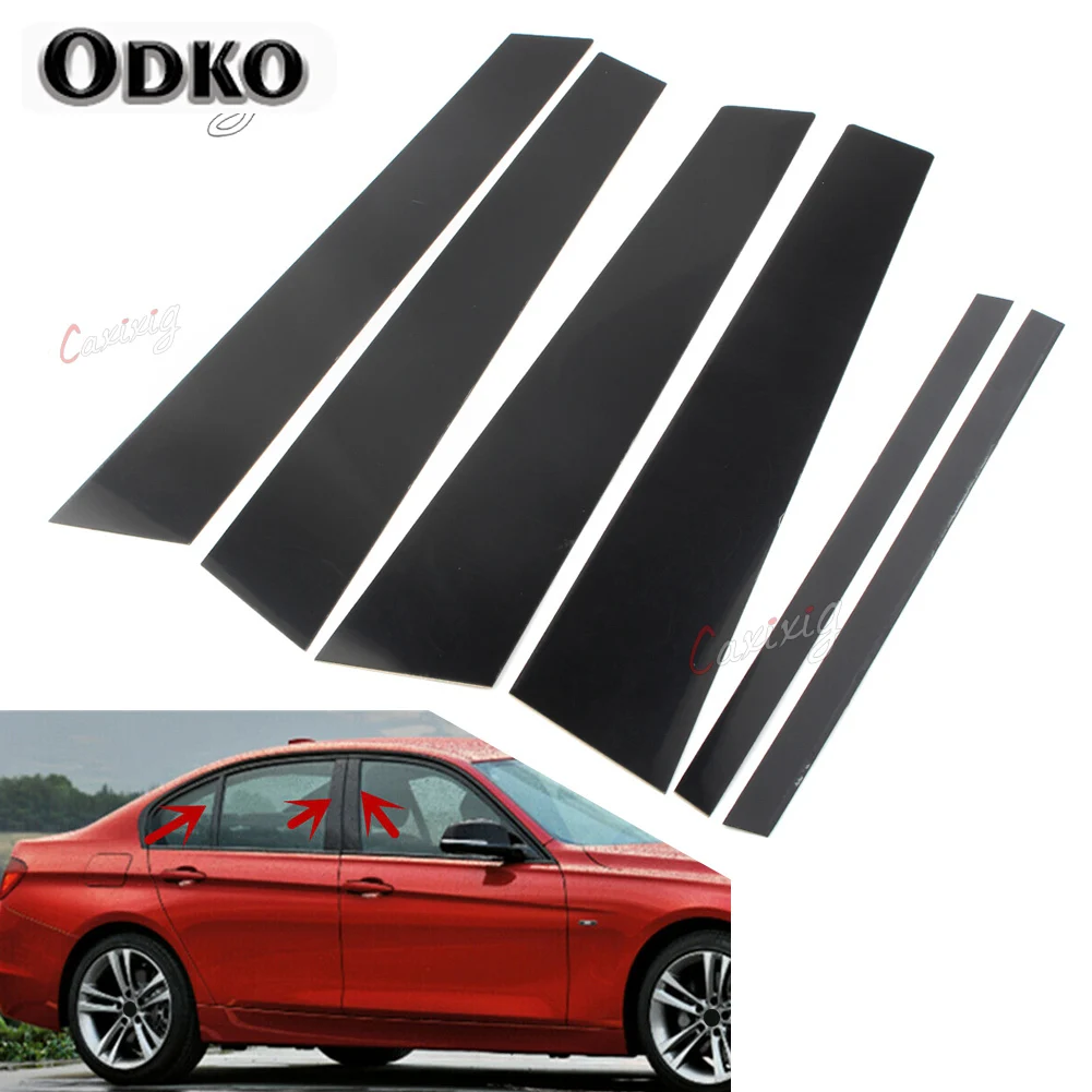 6Pcs/Set Car Sticker Pillar Posts Door Window Panel Covers Trim Decor For BMW F30 3Series 2012 2013 2014 2015 Gloss Black