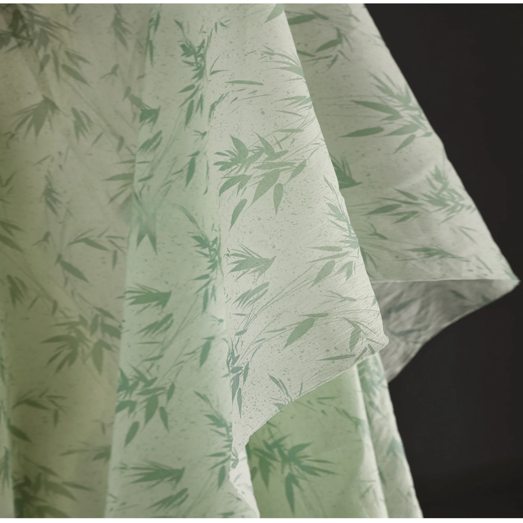 

1Meter Bamboo Leaf Green Semi-Transparent Yarn DIY Skirt Fabric Plant-Based Printed Tablecloth Chinese Style Hanfu Cardigan Mate