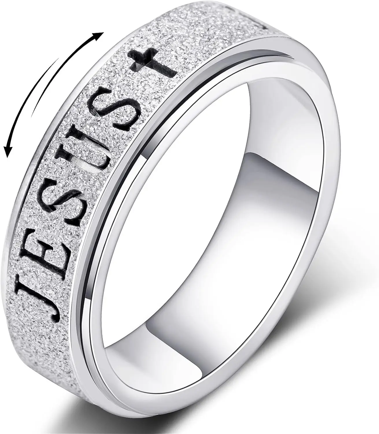 

Fidget Spinner Anxiety Ring for Women: Jesus Cross Thumb Ring Stainless Steel Gold Silver Size 5-10